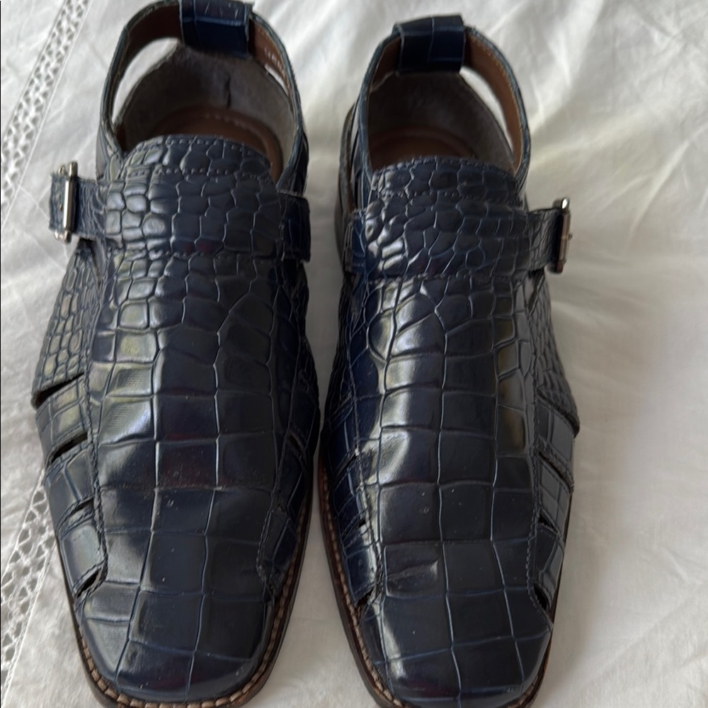 Stacy Adams Blue Crocodile Pattern Loafers